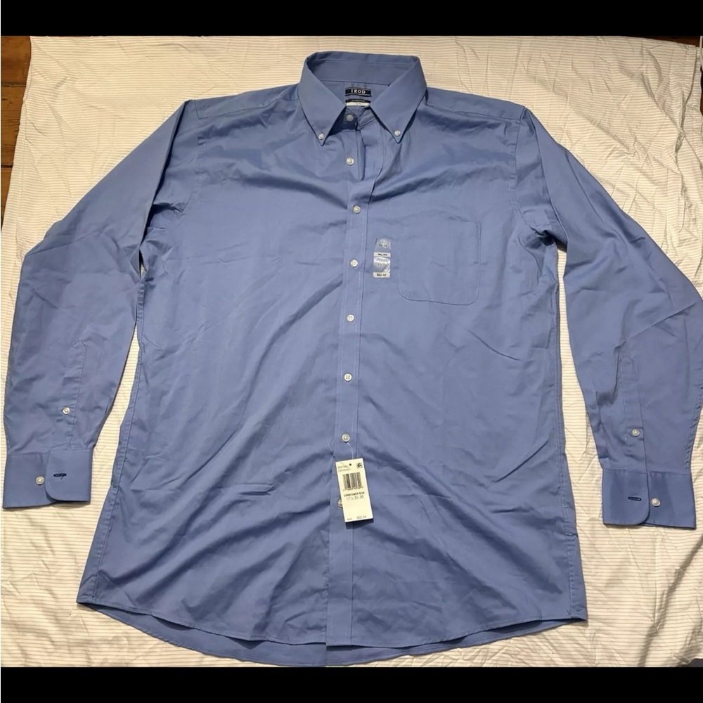 Izod Blue Dress Shirt Tall Fit 17 1/2 35/36  Button Up Dress Shirt nwt